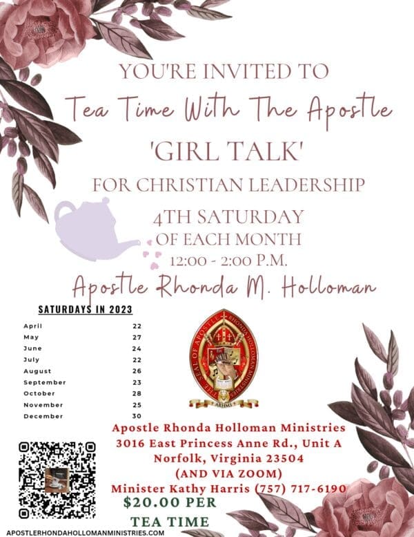 A flyer for tea time with the apostle girl talk