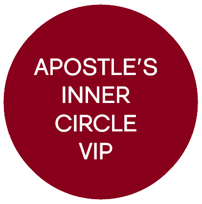 A red circle with the words " apostle 's inner circle vip ".