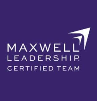 A purple square with the words maxwell leadership certified team in white.