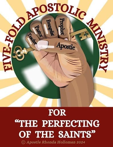 A hand with keys and the words " five fold ministry for perfecting your life."